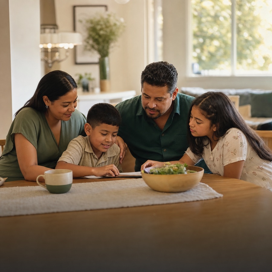 Familia reunida en casa